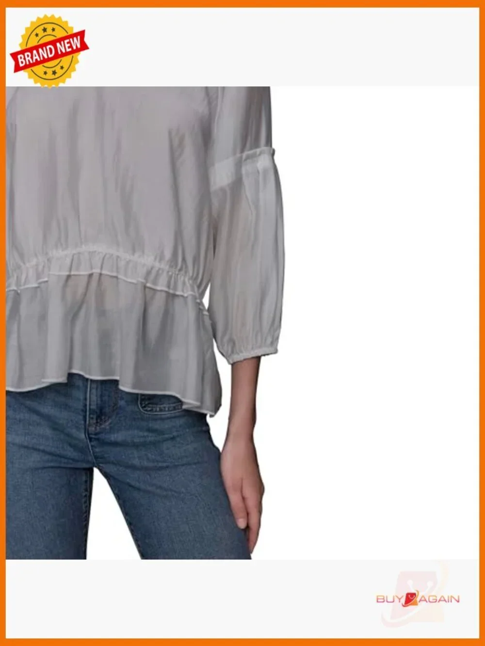 Long Sleeve V-Neck Ruffle Hem Blouse, Classic Fit, Hand Wash Only